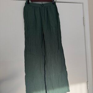 SHEIN Green Gauze Wide Leg Pants 100% Cotton Boho Ruched Size Small Tall